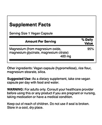 Swanson Triple Magnesium Complex Mineral Supplement Natural Support Featuring Citrate, Oxide and Aspartate (100 Capsules, 400mg Each)