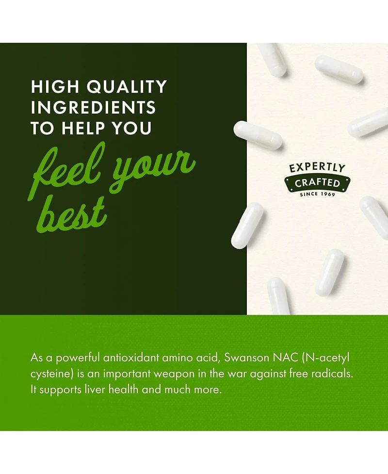 Swanson Nac NAcetyl Cysteine 600 mg, Antioxidant and Liver Support Supplement, 100 Veggie Capsules for Detox and Free Radical Support