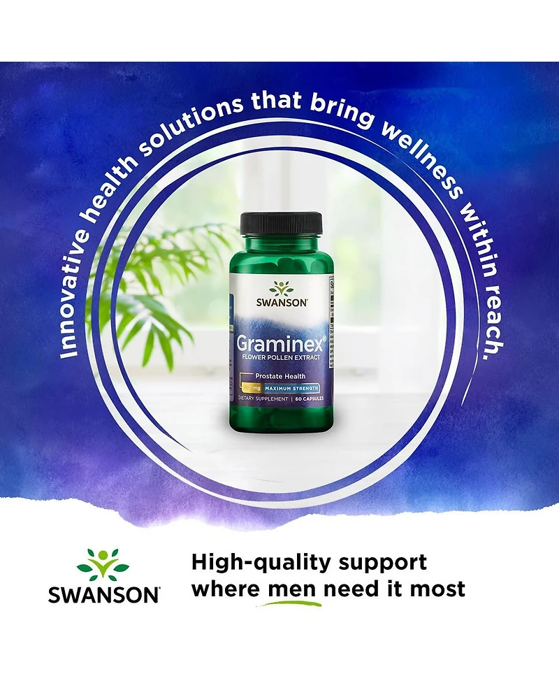 Swanson Maximum Strength Graminex Flower Pollen Extract, Prostate, Urinary Tract and Kidney Health, Mens Health Supplement, 500 mg, 60 Capsules