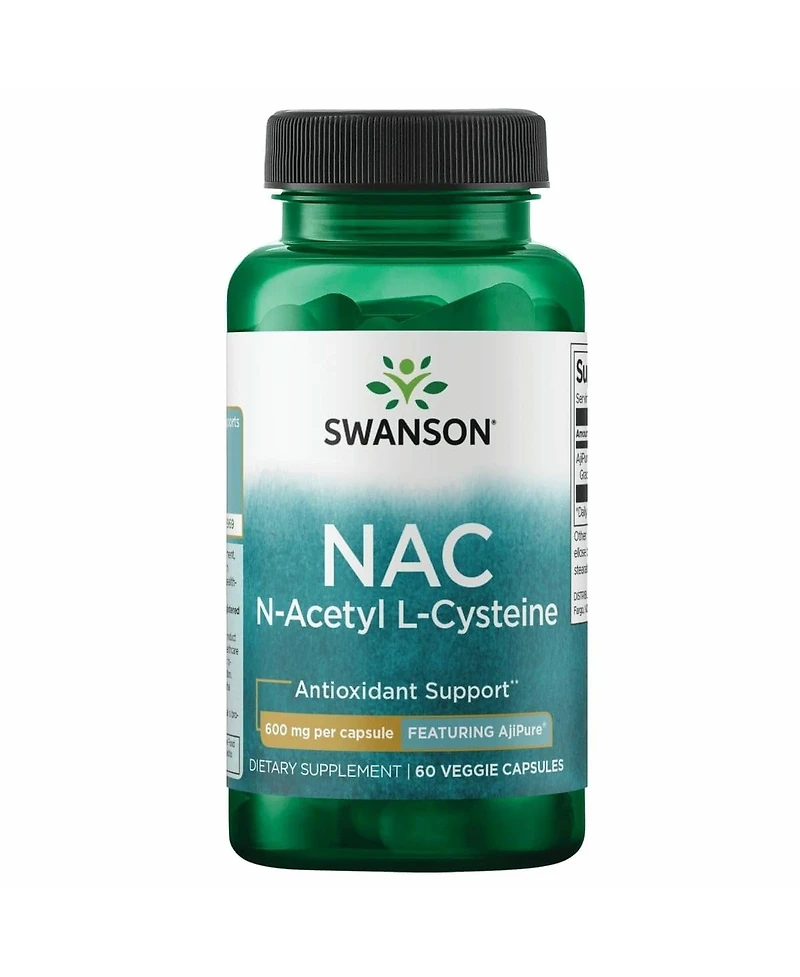 Swanson Amino Acid Ajipure NAcetylLCysteine Pharmacecal Grade 600 Milligrams 60 Veg Capsules
