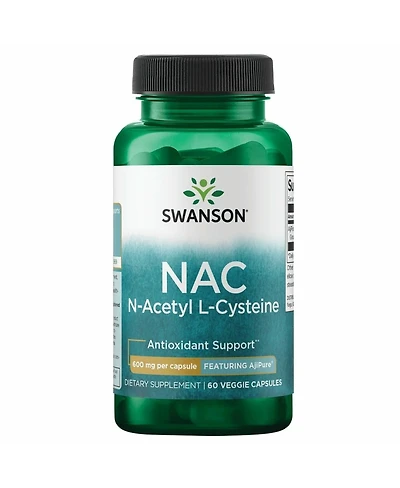 Swanson Amino Acid Ajipure NAcetylLCysteine Pharmacecal Grade 600 Milligrams 60 Veg Capsules