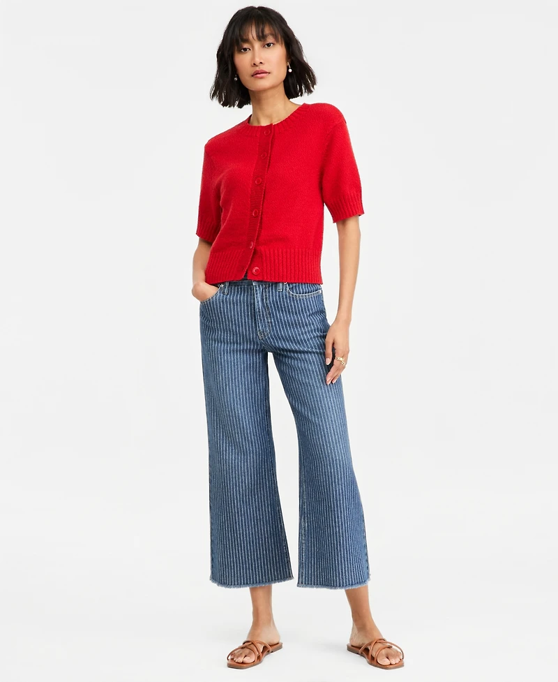 On 34th Women's Crewneck Short-Sleeve Textured Button-Front Cardigan, Macy's Exclusive