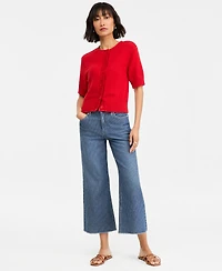 On 34th Women's Crewneck Short-Sleeve Textured Button-Front Cardigan, Macy's Exclusive