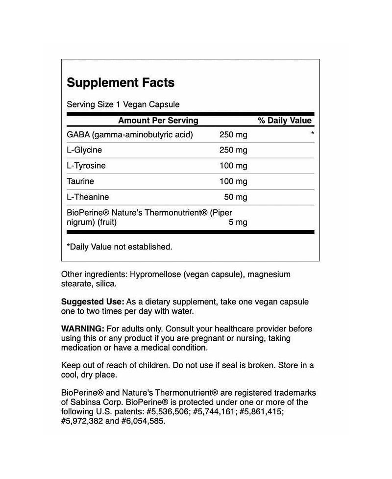 Swanson Amino Acid Gabaplex With LTyrosine and LTheanine 60 Veg Capsules