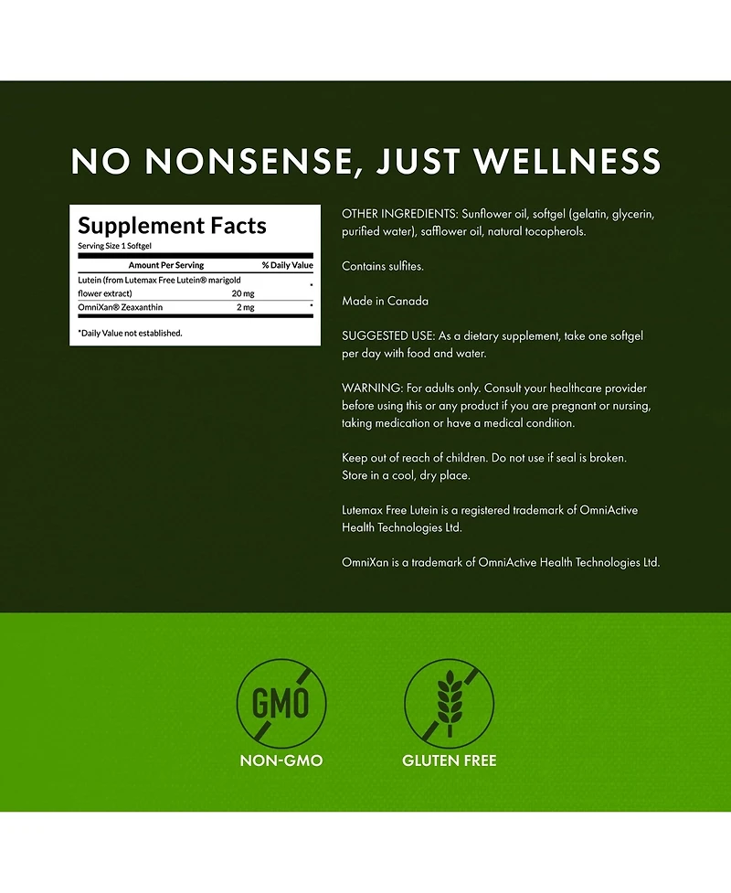 Swanson Lutein and Zeaxanthin, Eye Health, Vision, Retina and Macula Support, Lutein 20 mg and OmniXan Zeaxanthin 2 mg, 60 Softgels