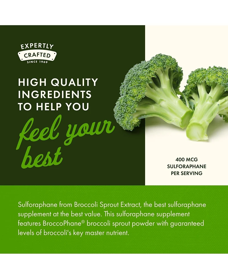Swanson Sulforaphane Broccoli Sprout Extract, Cellular, Gi and Liver Health, Standardized 0.4% Sulforaphane, 400 mcg, 60 Veggie Capsules