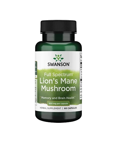Swanson Lion's Mane Mushroom Capsules 500 mg Each, 60 Capsules Herbal Supplement Supporting Cognitive Function