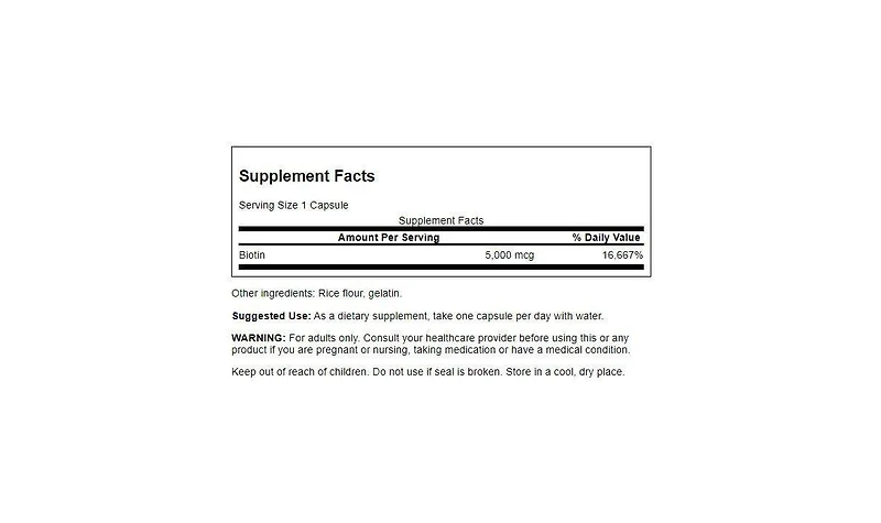 Swanson Biotin B7 Vitamin 5000 mcg 30 Capsules