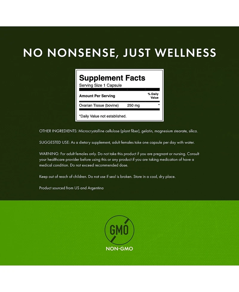 Swanson Ovarian Glandular Supplement Women's Glandular Health and Balance Support Premium Bovine Tissue 60 Capsules, 250mg Each