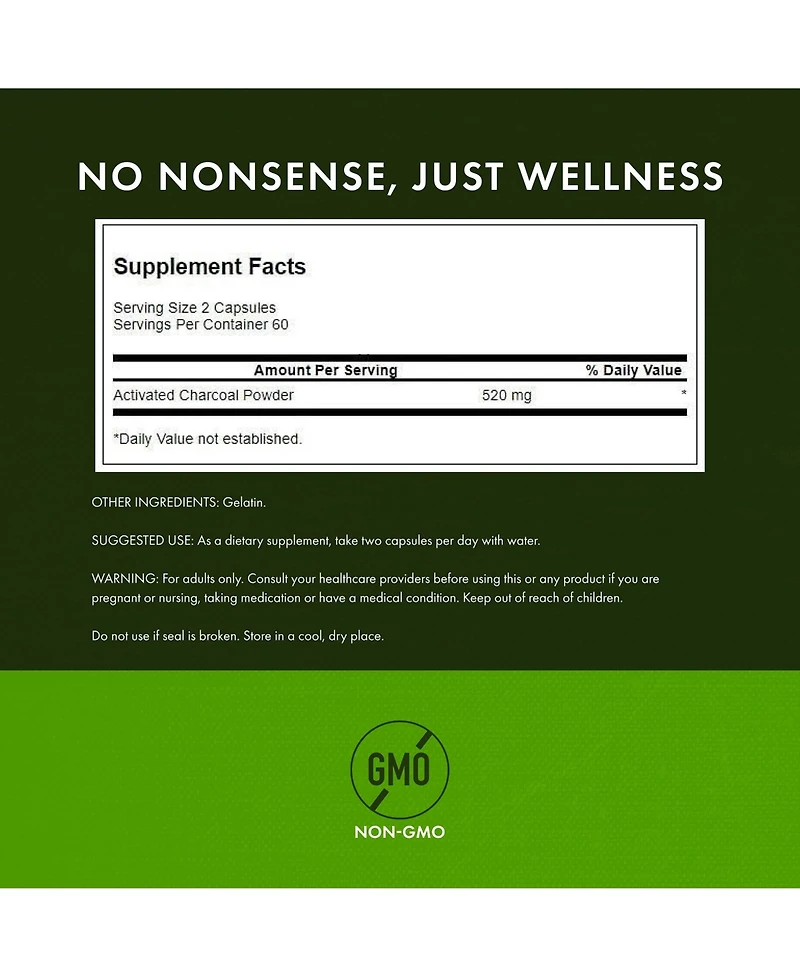 Swanson Activated Charcoal, Healthy Absorption, Helps w/ Bloating and Bowel Regularity, 520 mg per Serving, 120 Capsules