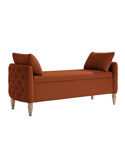 Hulala Home Aristides Farmhouse 59"W Flip Top Storage Bench With Two Pillows and Solid Wood Legs