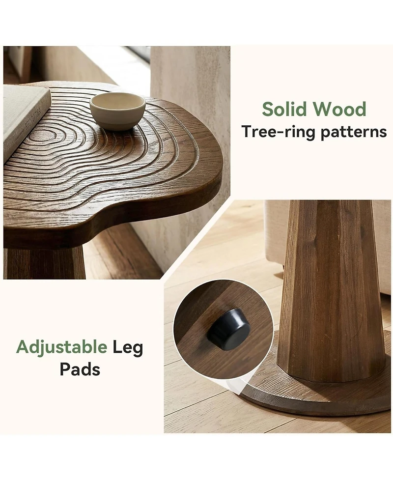 Tribesigns Solid Wood End Table, 20.87" Small Round Pedestal Side Table with Tree-Ring Patterns