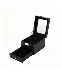 Yigii Watch Storage Box Pu Leather Glass Lid 2 Layers Soft Pillow Organizer for Watches Jewelry