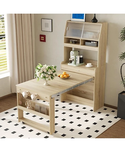 Streamdale Furniture Multifunctional Buffet Hutch with Foldable Dining Table