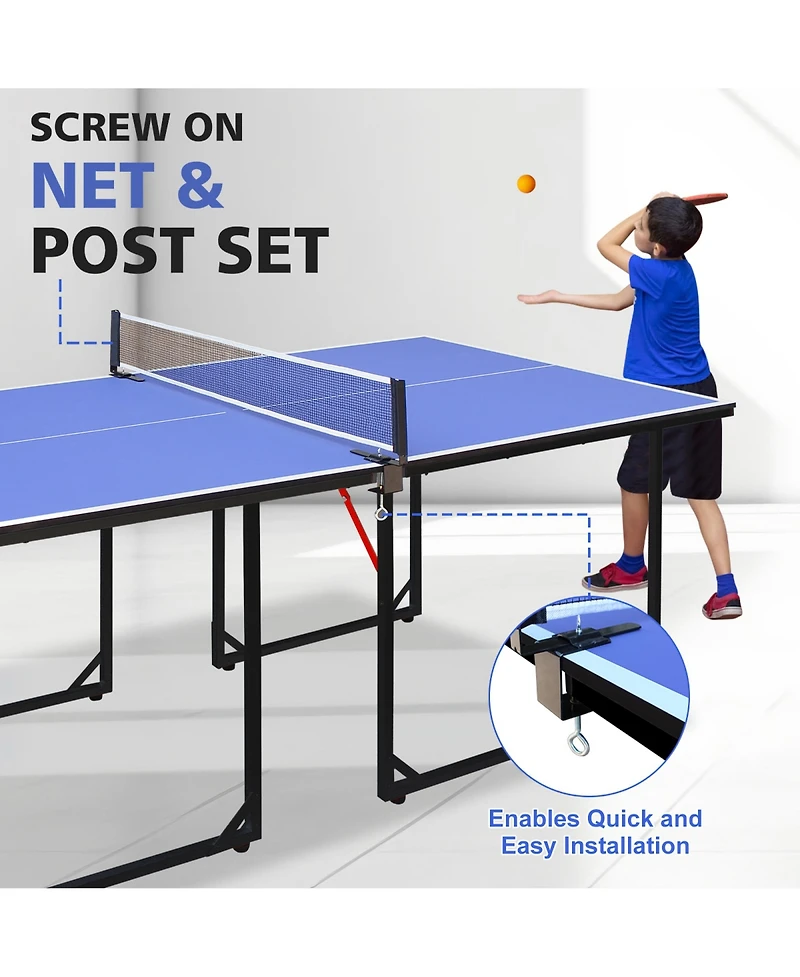 Rainsken 6FT Ping Pong Table, Foldable Mid-Size Table Tennis Table Set with Net, 2 Table Tennis Paddles and 3 Balls for Indoor and Outdoor Games