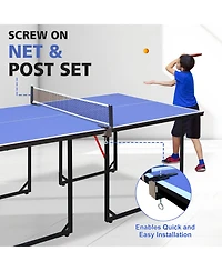 Rainsken 6FT Ping Pong Table, Foldable Mid-Size Table Tennis Table Set with Net, 2 Table Tennis Paddles and 3 Balls for Indoor and Outdoor Games