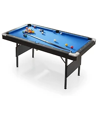 Rainsken 63.8" Foldable Pool Table, Indoor Billiards Table with Balls, Cue Sticks, Chalks, Brush and Triangular Rack for Family Game Room