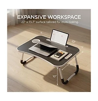 Gnuadz Folding Lap Desk Portable Wood Laptop Bed Cup Holder Sofa Couch Floor