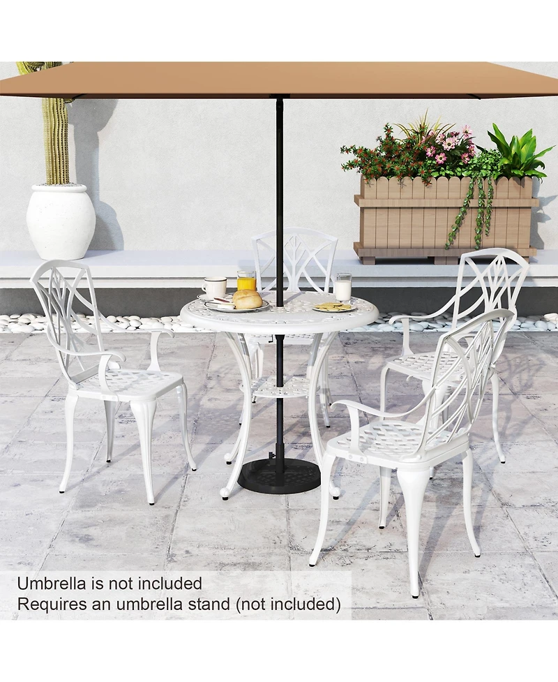 Sugift 31.5 in Round Patio Dining Table for 4 Cast Aluminum with 2 in Umbrella Hole, 29 in Height for Outdoor