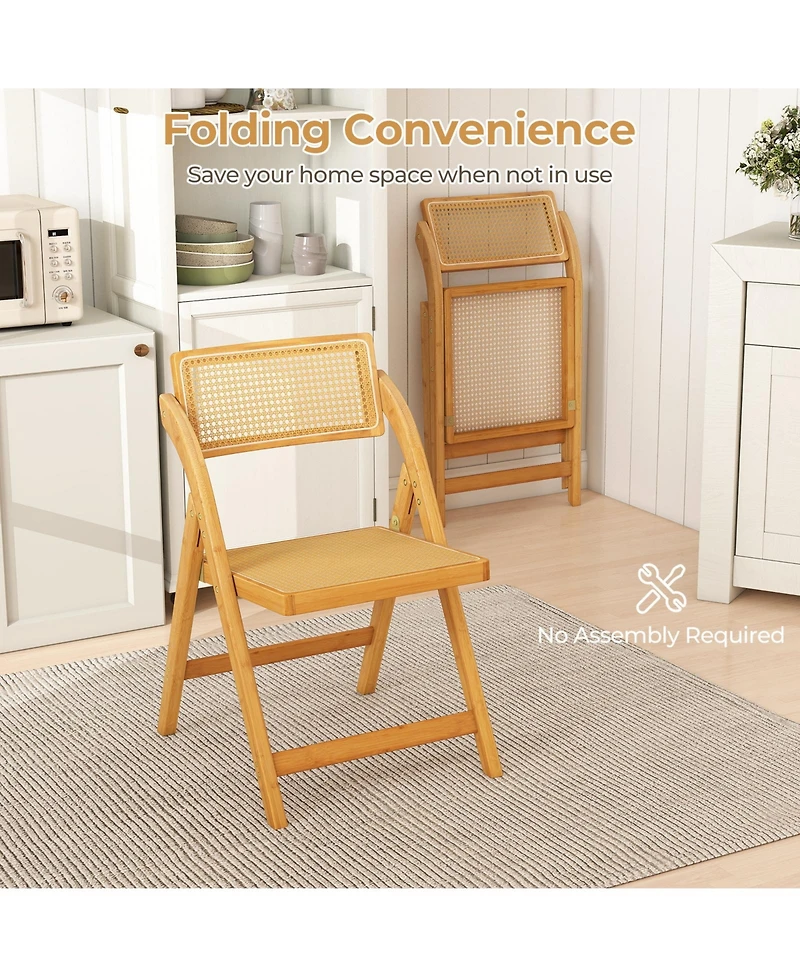 Gouun Rattan Cane Folding Dining Chairs Set of 2 with 360-Degree Rotatable Backrests