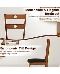 Gouun Rubber Wood Dining Chairs Set of 2 with Hollowed Backrest and Pu Leather Seat