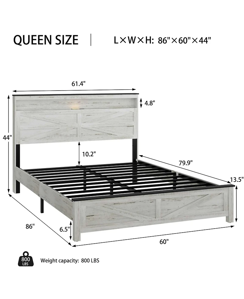 Lucky One bed frame headboard with Led lights and charging station cushion platform bed