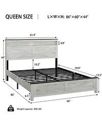 Lucky One bed frame headboard with Led lights and charging station cushion platform bed