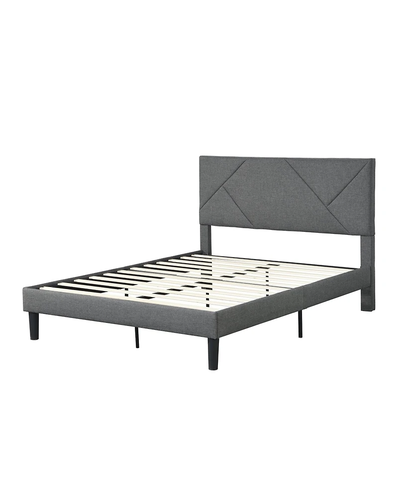 Lucky One Upholstered Platform Bed Frame with Headboard, Strong Wood Slat Support