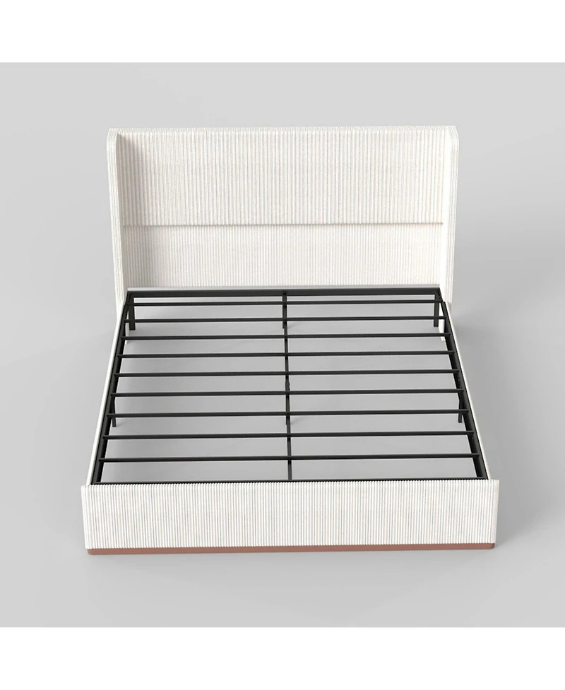 Lucky One Upholstered Bed Frame, 47" Luxury Wingback Headboard