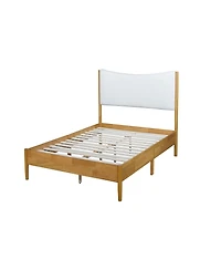 Clihome Solid Rubber Wooden Bed with Boucle Upholstered Headboard, Enhanced by Support Feet