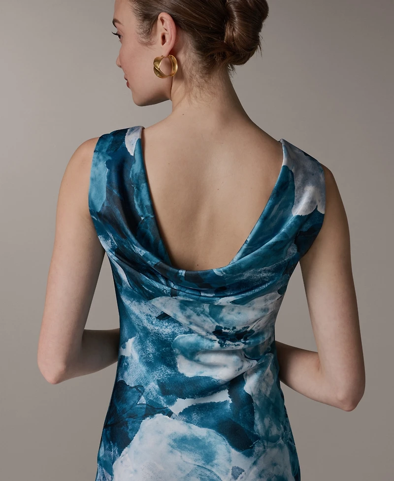 Donna Karan New York Women's Boat Neck Maxi Sleeveless Printed Dress