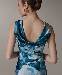 Donna Karan New York Women's Boat Neck Maxi Sleeveless Printed Dress
