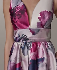 Donna Karan New York Women's V-Neck Ball Gown Sleeveless Printed Maxi Dress