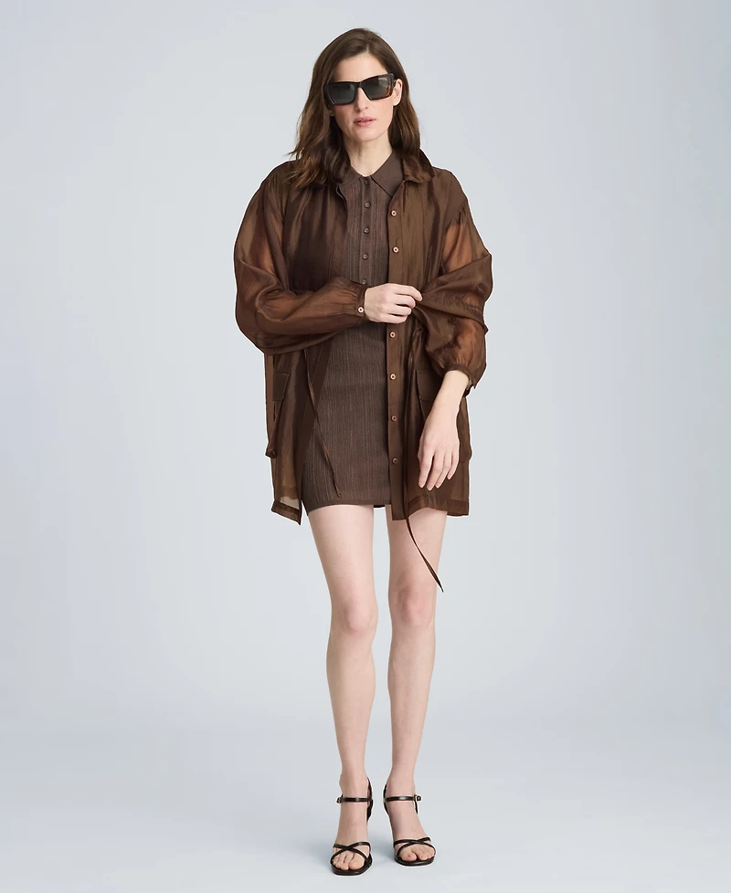 Kenneth Cole Women's Variegated Ribbed Collared Neck Polo Sweater Dress