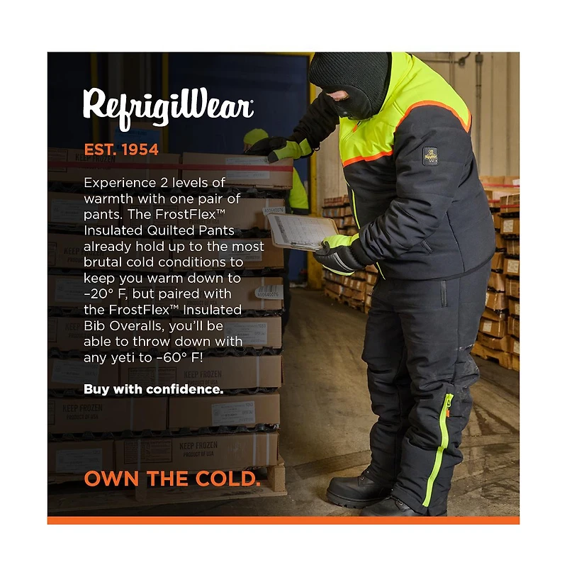 RefrigiWear Men's FrostFlex Insulated Quilted Pants - -20°F Cold Protection, Flexible and Water-Repellent Workwear