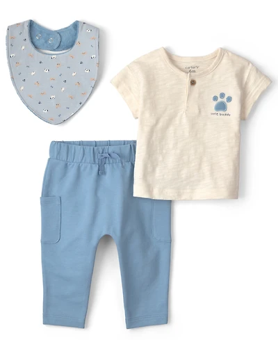 Carter's Baby Boys' Short-Sleeve T-Shirt, Bib and Pants, 3-Piece Set