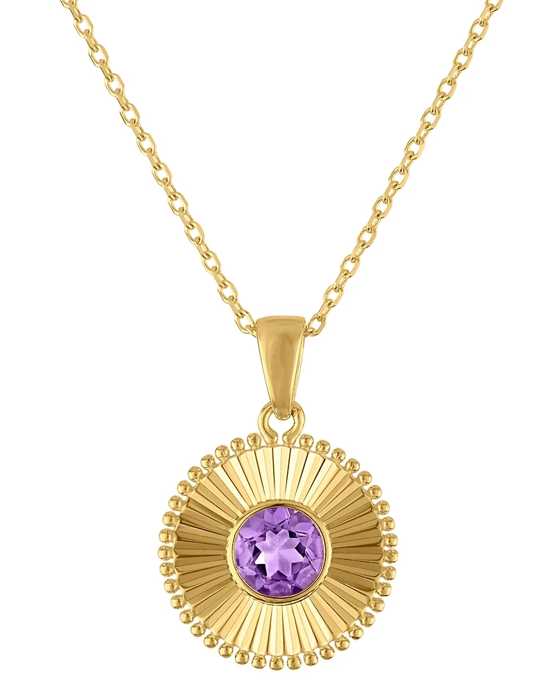 Macy's Swiss Blue Topaz (3/8 ct. t.w.) Diamond Cut Round Pendant Necklace 14k Yellow Gold (Also Available Amethyst)