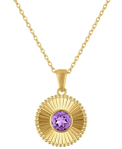 Macy's Swiss Blue Topaz (3/8 ct. t.w.) Diamond Cut Round Pendant Necklace 14k Yellow Gold (Also Available Amethyst)