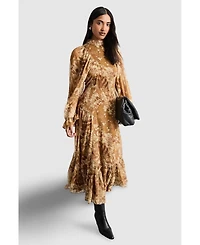 Warehouse Women's Romantic Chiffon Sleeve Midaxi Dress