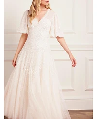 Needle & Thread Women's Scallop Sequin V-neck Ankle Gown