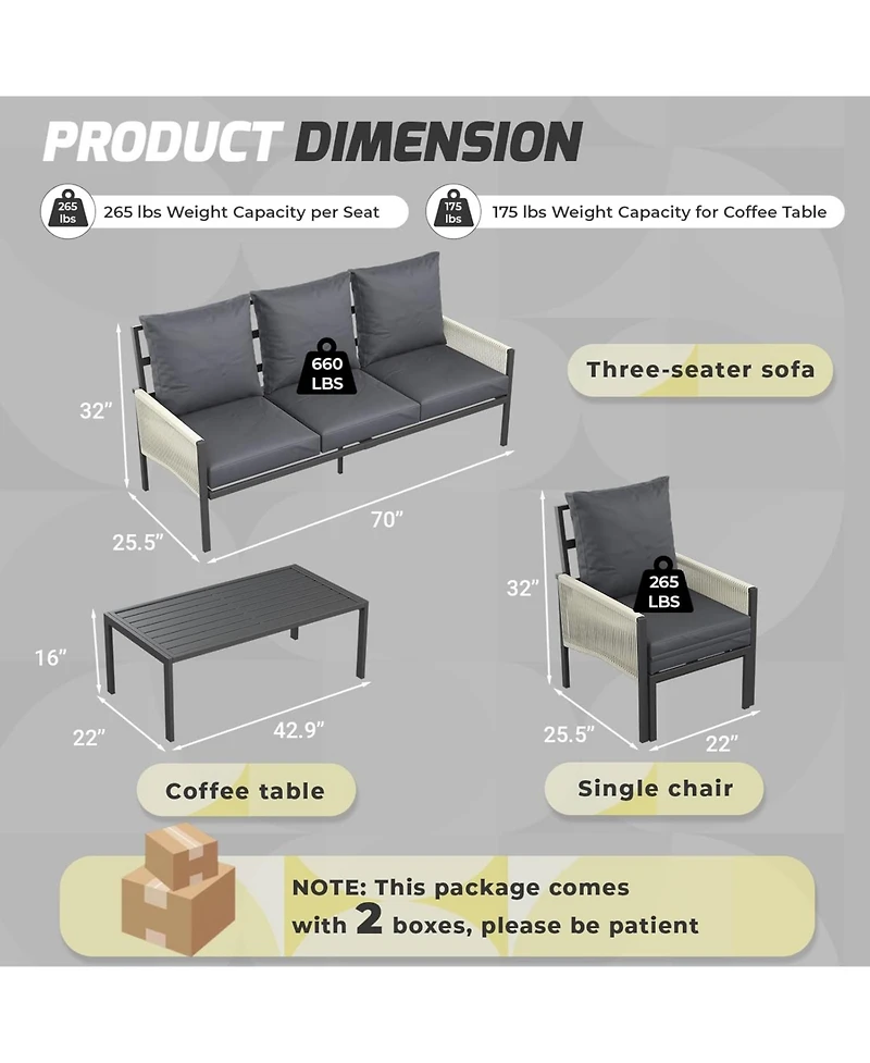 Aecojoy Aluminum Patio Furniture Set 5/4 Seats Outdoor Sectional Couch with Table