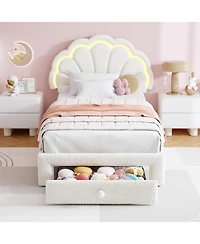 gaomon Upholstered Led Bed Frame with Storage Drawer and Adjustable Chic Headboard, Berber Fleece Princess Platform for Kids