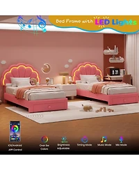 gaomon Upholstered Led Bed Frame with Storage Drawer and Adjustable Chic Headboard, Berber Fleece Princess Platform for Kids