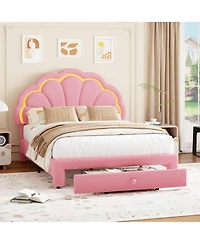 gaomon Upholstered Led Bed Frame with Storage Drawer and Adjustable Chic Headboard, Berber Fleece Princess Platform for Kids