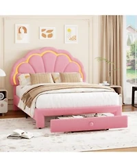 Gaomon Upholstered Led Bed Frame With Storage Drawer Adjustable Chic Headboard Berber Fleece Princess Platform Bed For Kids No Box Spring