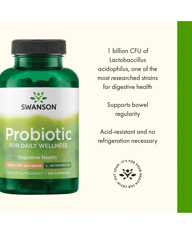 Swanson Probiotic, Digestive Health Supplement with 1 Billion Cfu per Capsule, Natural Formula, Bowel Regularity and Daily Wellness, 120 Capsules