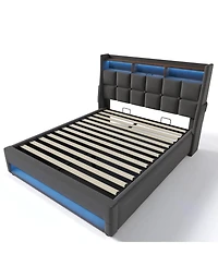 Lucky One Full size Upholstered Platform bed with a Hydraulic Storage System, Led and Usb Charging