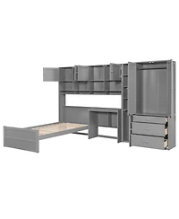 Streamdale Furniture Wooden Twin Platform Bed with Desk, Wardrobe, Cabinets, Drawers