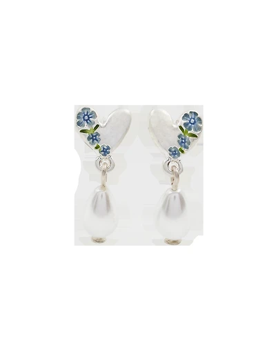 Fable England Forget-Me-Not Heart And Pearl Earrings Silver