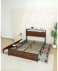 Lucky One Full Bed Frame with 6 Storage Drawers, Storage Headboard with Charging Statio Bed Frame